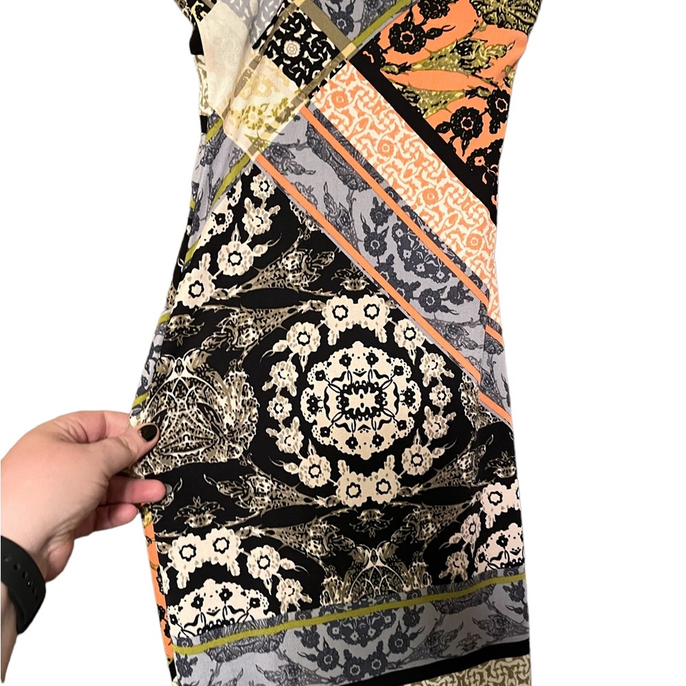 Hale Bob Strapless Dress in Black, Orange, and Cream